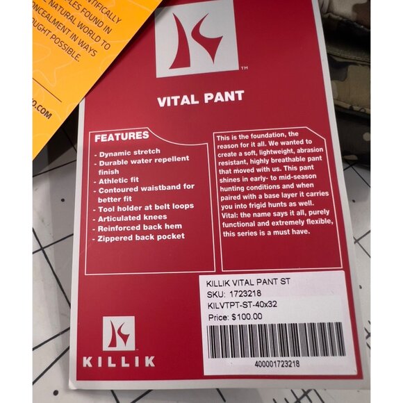 Killik Men’s Vital Camouflage Hunting Pants 40x32 Veil Camo NWT - Picture 7 of 7